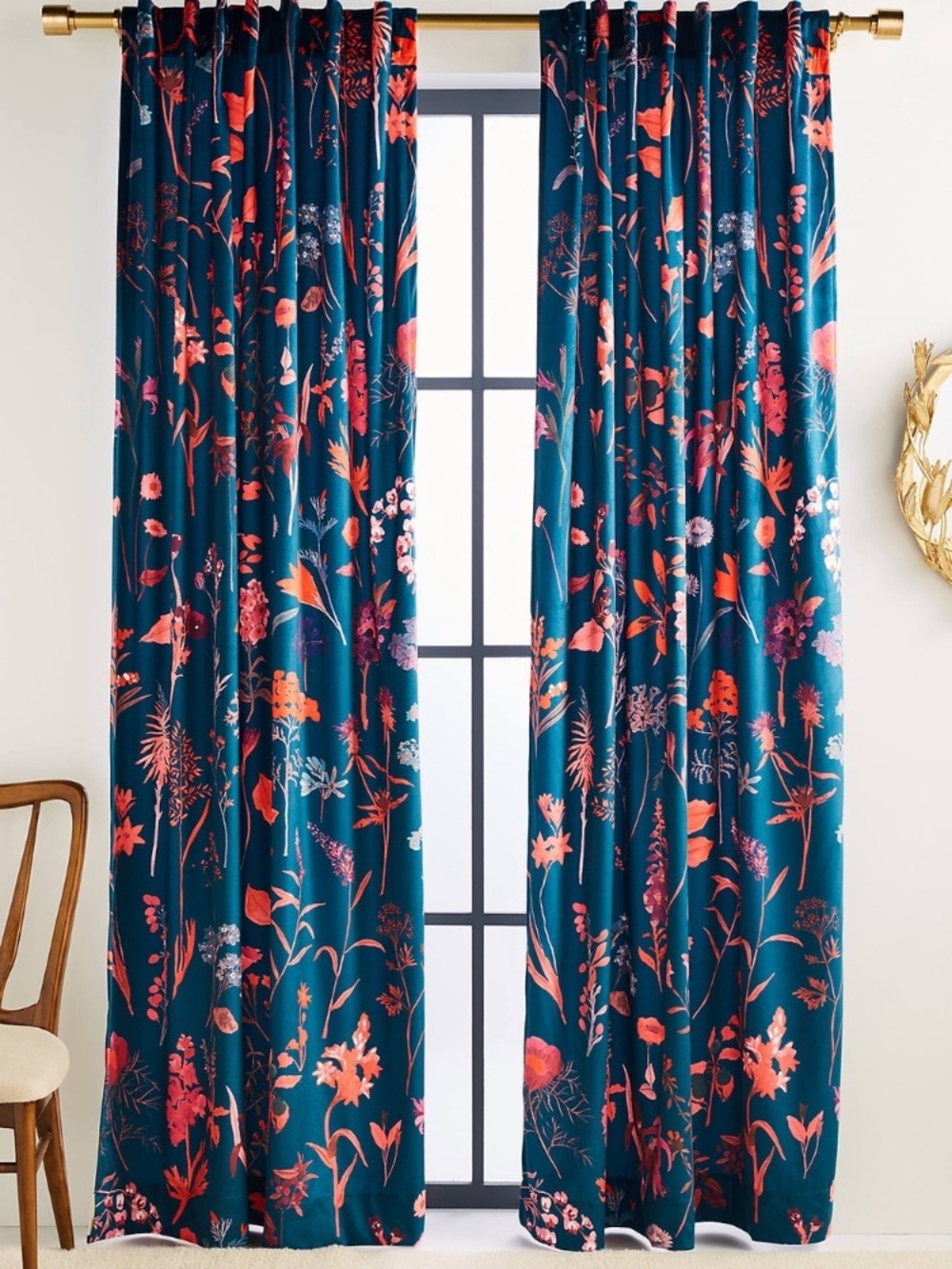 Anthropologie Layne Velvet Curtains floral set